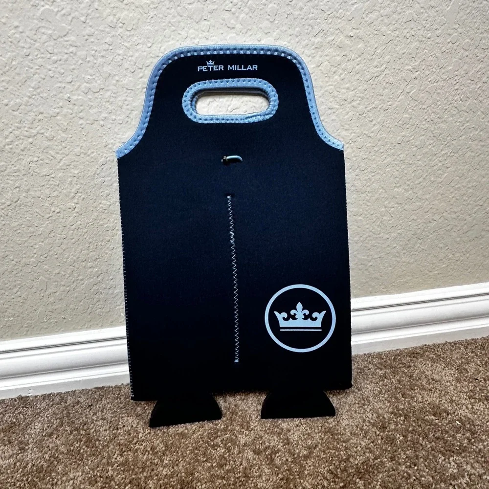 Peter Millar Crown Navy Blue Neoprene Double Wine Bottle Carrier Tote AF18A500